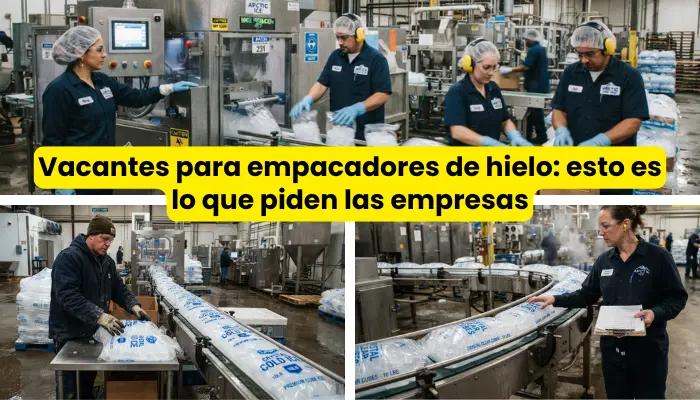 Línea de producción de empaque de hielo en planta industrial